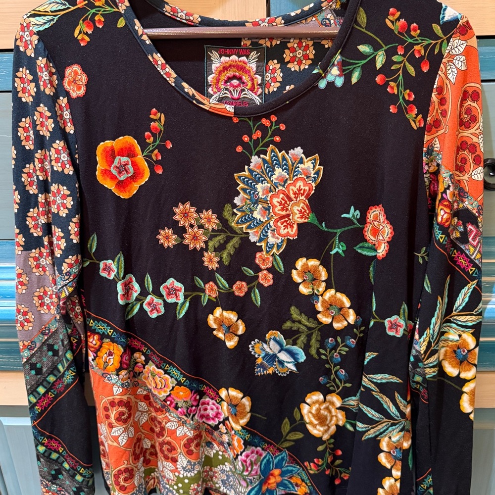Johnny Was Multicolor Floral Long Sleeve Top